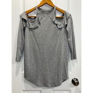 NWT Beyond Yoga Cold Shoulder Ruffle Top Long Sleeve Heather Gray Small